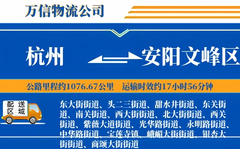 杭州到安阳文峰区物流公司